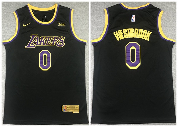 Men's Los Angeles Lakers #0 Russell Westbrook Black/Purple Stitched Basketball Jersey